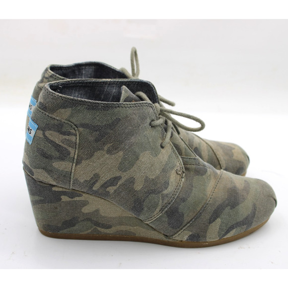 Toms Shoes Women's‎ 8.5 Camo Washed Desert Canvas Wedge Bootie - Picture 1 of 9